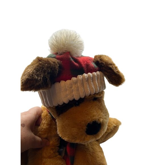 Hugfun Christmas Brown Puppy Dog Winter Plaid Hat Scarf 12" Plush Stuffed Animal - Picture 9 of 10